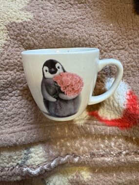 White Penguin Mug with Pink Bouquet - sooo cute!!